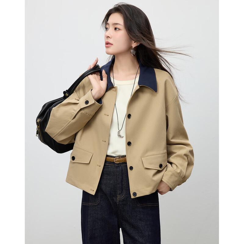 TERRE BLEUE Women's Lapel Short Trench Coat Jacket