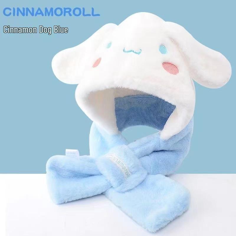 Kuromi Melody Plush Hat & Scarf Set for Kids - Cute, Warm, Cartoon Winter Accessory