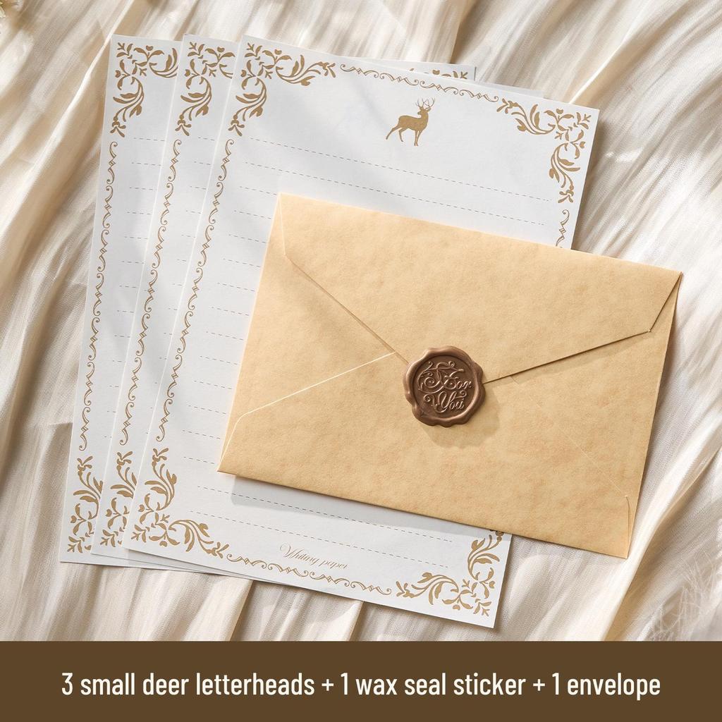 Romantic Retro Nostalgic Sheepskin Texture Stationery Set with Wax Seal Stamp for Artistic Love Letters and Invitations