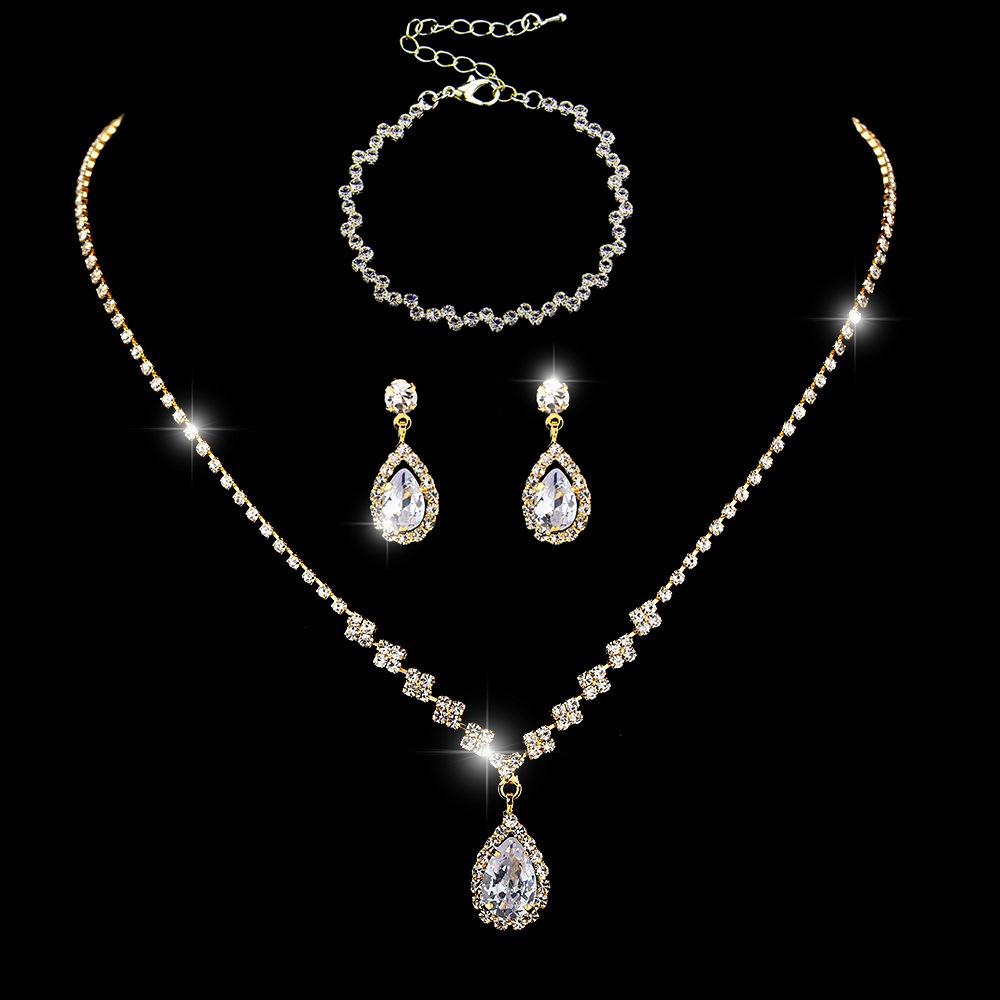 Elegant Rhinestone Set: Necklace, Earrings & Bracelet with Claw Chain Design - Multiple Styles