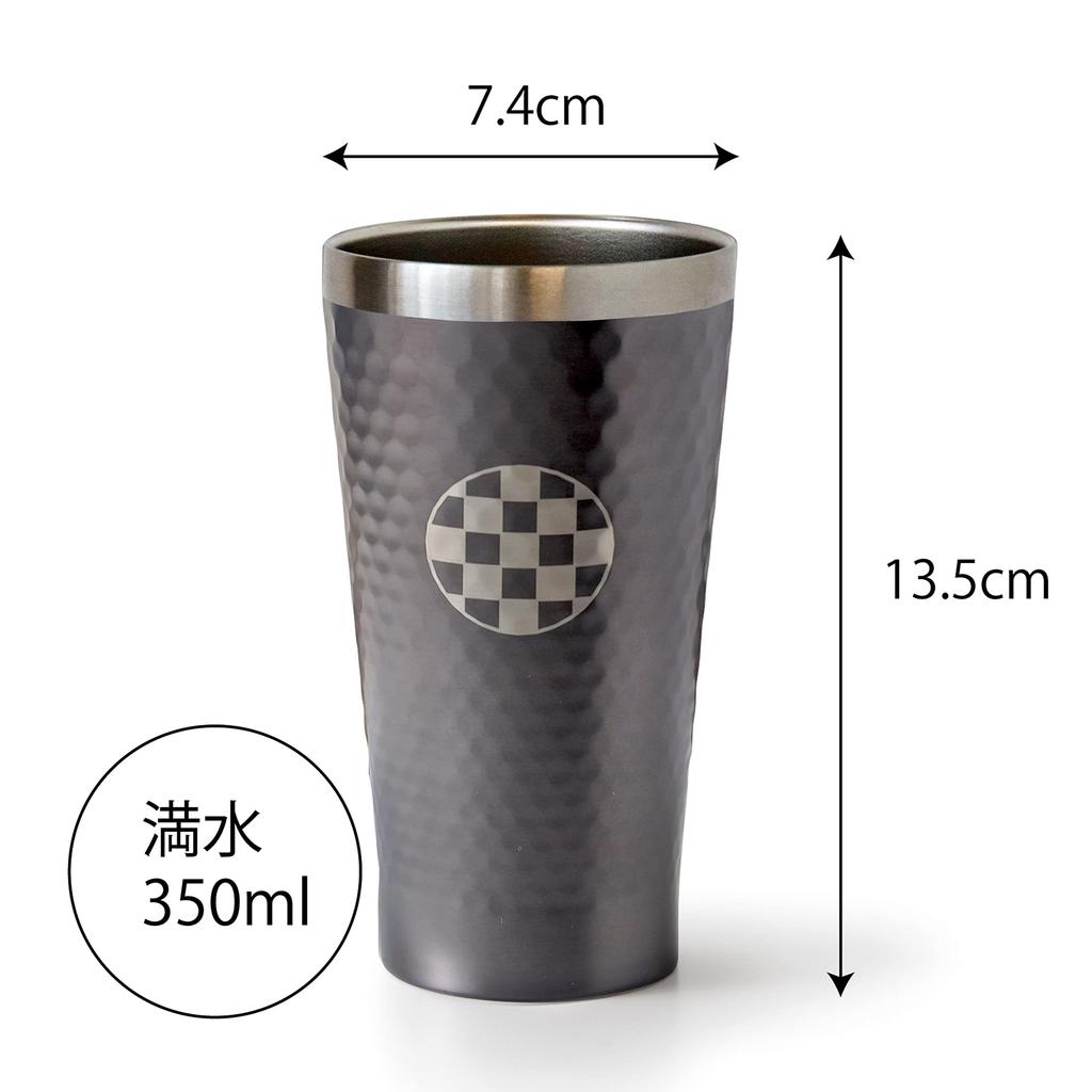 Dolce duo Pair of Beer Stainless Vacuum Double Traditional Japanese Tumblers, 350ml, Steel, Insulated, Walled, Pattern, Gray/Silver (No Packaging,