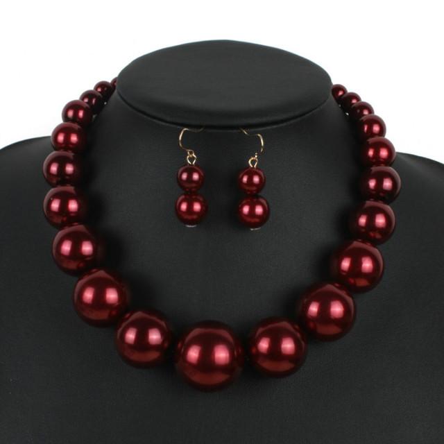 

Роскошные круглые большие искусственные жемчужины ожерелье и серьги комплекты ювелирных изделий для женщин заявление чокер новые модные ожерелья комплект ювелирных изделий бордовый