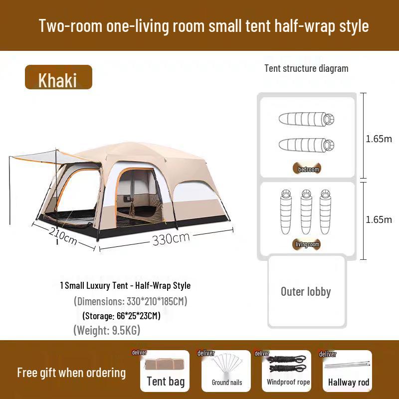 Portable 3-5 Person Two-Room Sunshade Camping Tent with Sun Protection