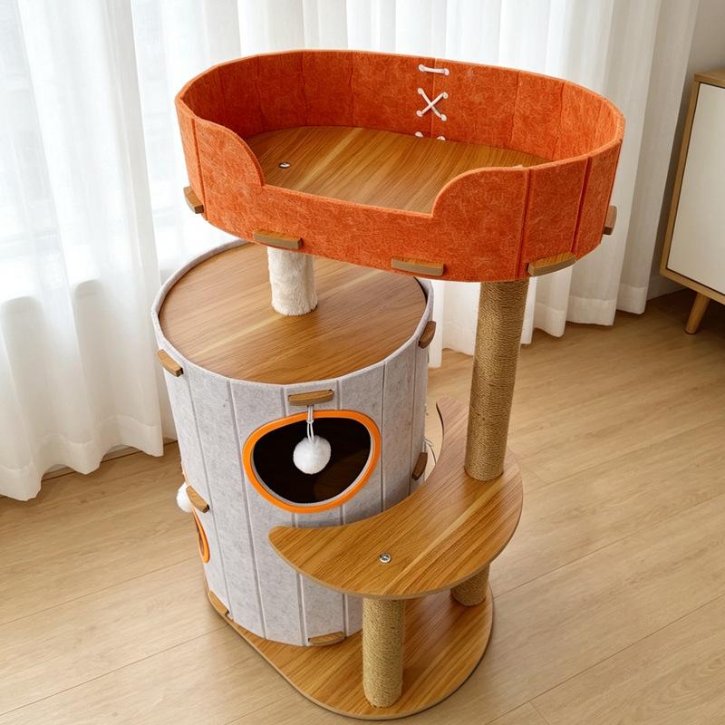 Multi-Level Cat Tree with Closed Cat Bed and Sisal Scratch Board, Insulated Tree House for Winter, Indoor Pet Furniture