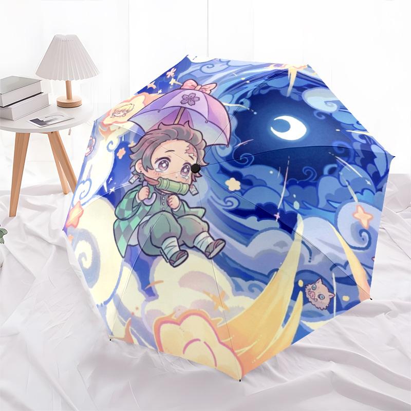 1PC Automatic Folding Umbrella Demon Slayer Tanjiro Pattern 8 Ribs Portable Foldable Travel Umbrella Christmas Birthday Gift
