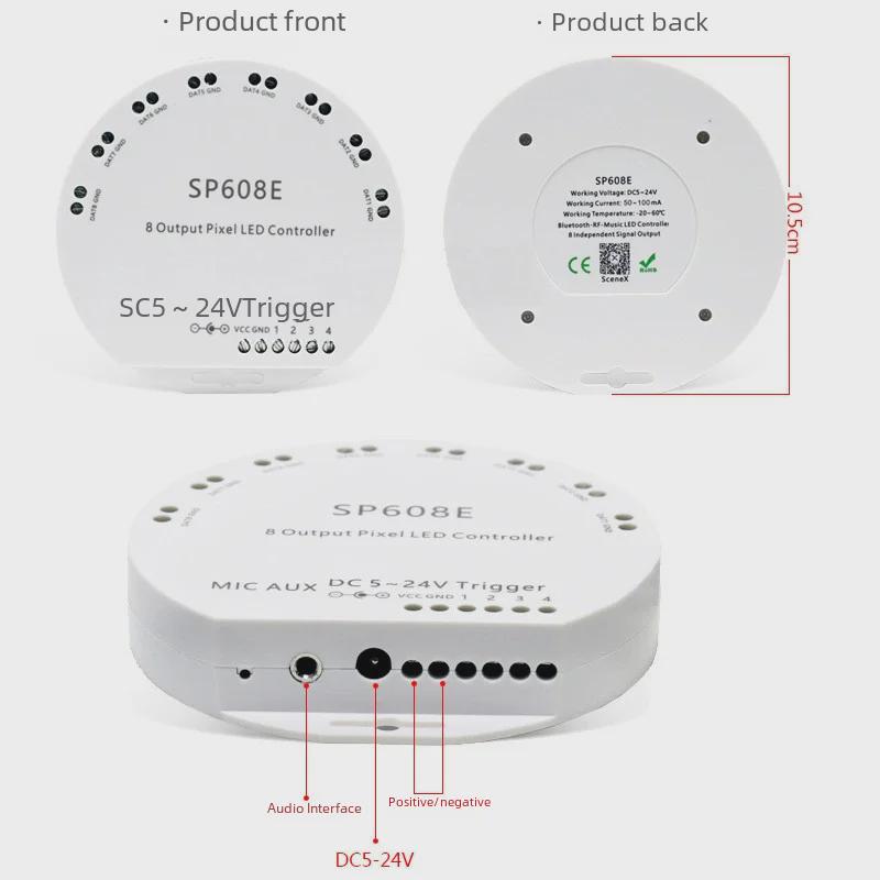 SP608E Mehrfarben-Lichtleisten-Controller: Bluetooth mit 8 unabhängigen Kanälen, kompatibel mit mobiler App, intelligente Fernbedienung.