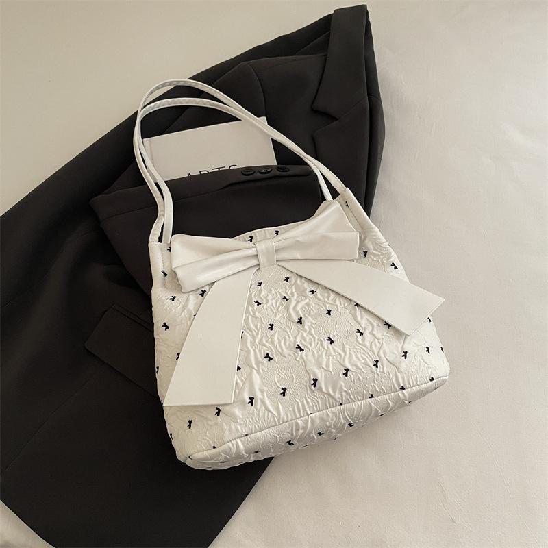 Sweet Pleated Bow Polka Dot Shoulder Bags for Women Large Capacity Ladies Casual Tote Versatile Female Handbags Shopping Bag