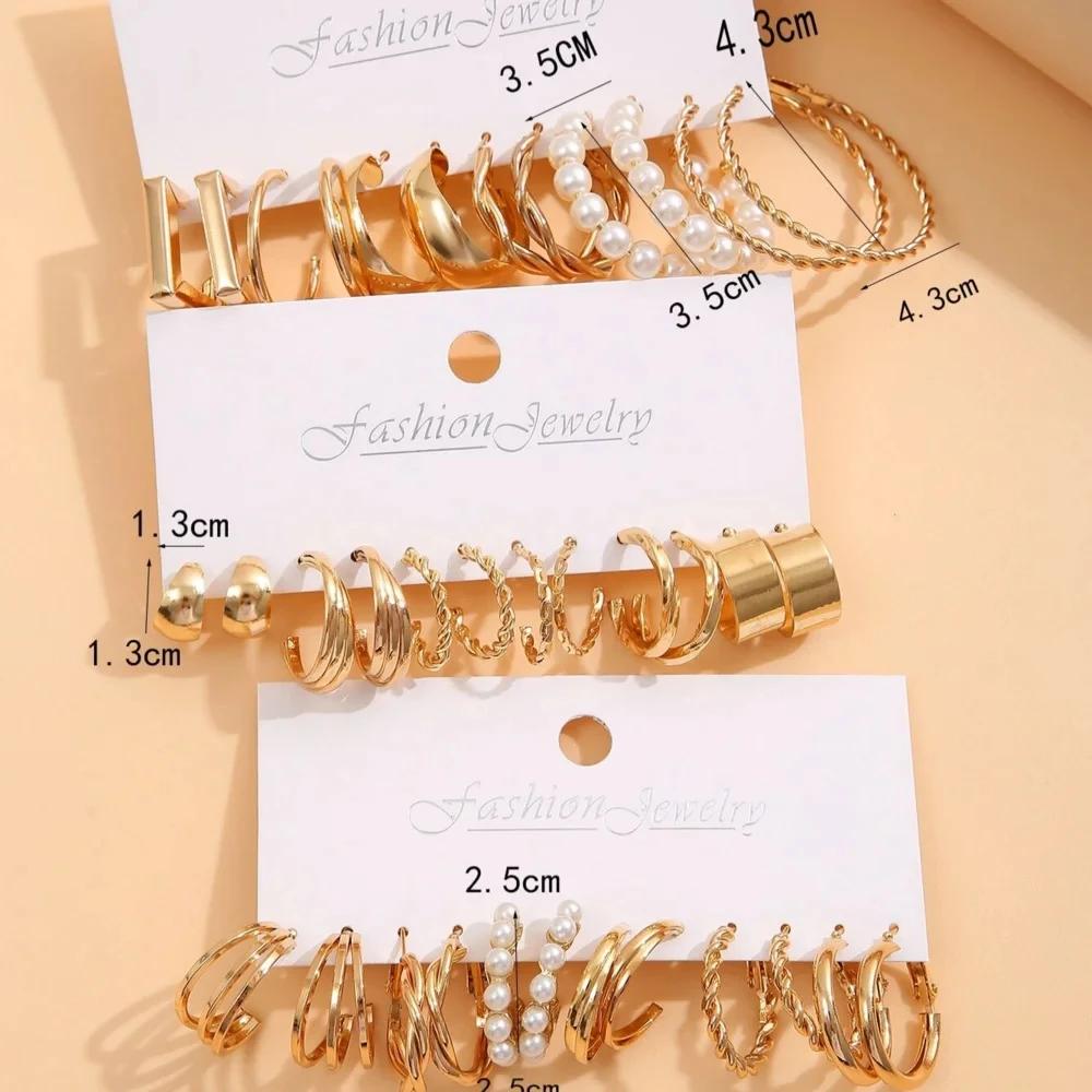 36 Pcs Fashion Simple Earring Set for Women Vintage Gold Color Pearl Circular Hoop Earring Trendy Daily Life Jewelry Gifts 2026