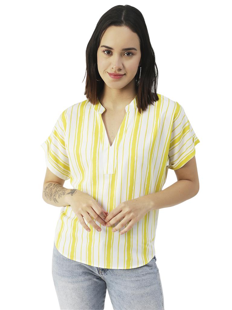 Moomaya Printed V-Neck Long Tops For Women, Short Sleeve Regular Fit Shirt