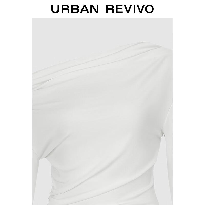 UR Women's Oblique Shoulder Pleated Long Sleeve T-shirt