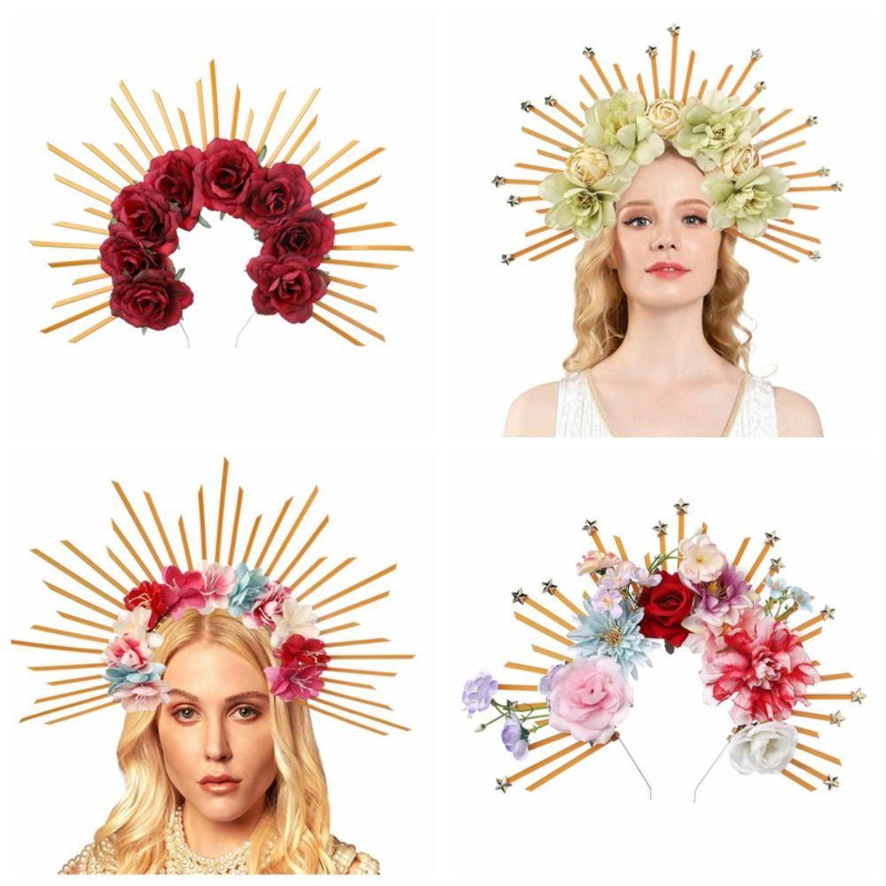 Party Attire Goddess Crown Tiaras Headband Multiple Colors Rose Halo Hairband  Stage Performance
