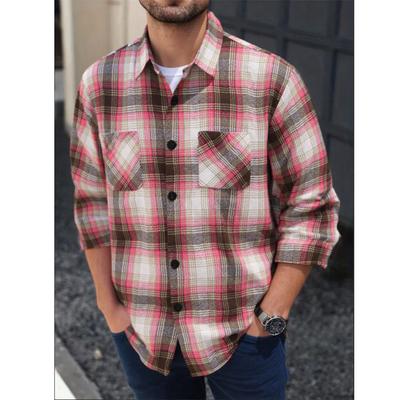 Men's Plaid Long-sleeved Jacket Shirt Autumn and Winter Single-breasted Loose Cardigan Shirt Jacket