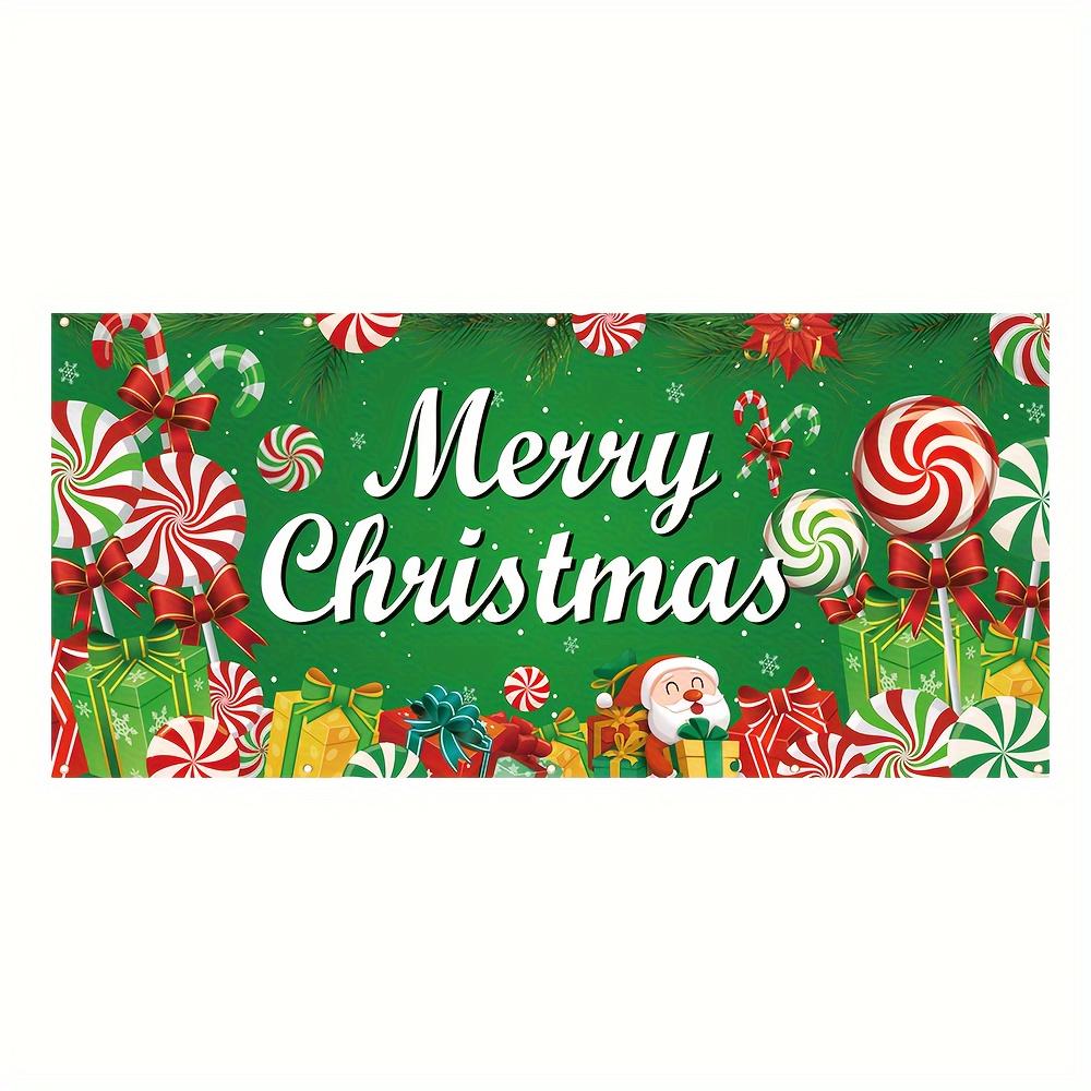 Christmas Garage Door Banner Decoration - Merry Christmas Themed Polyester Banner with Lollipop and Gift Box Patterns