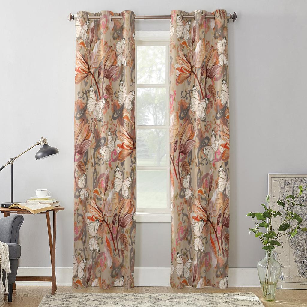 Starožitný květinový list motýl Okenní závěs Obývací pokoj Luxusní záclonový závěs do ložnice Domácí kuchyně Závěs
