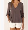 Women Casual Sexy Deep V Neck Chiffon Blouse Shirt With Slim Waist And Long Sleeves