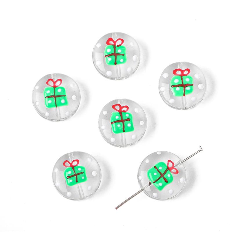 1Pcs 19mm Christmas Series Transparent Coloured Glaze Beads Hand-Painted Drop Oil Flat Round Beads For Jewelry Making DIY Charm Decoration