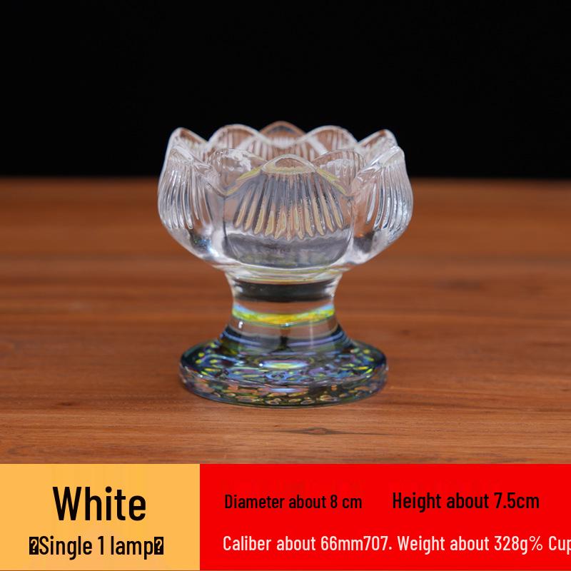Seven-Color Crystal Lotus Candle Holder for Buddha Offerings | Eight Treasures Glass Butter Lamp Stand for Home