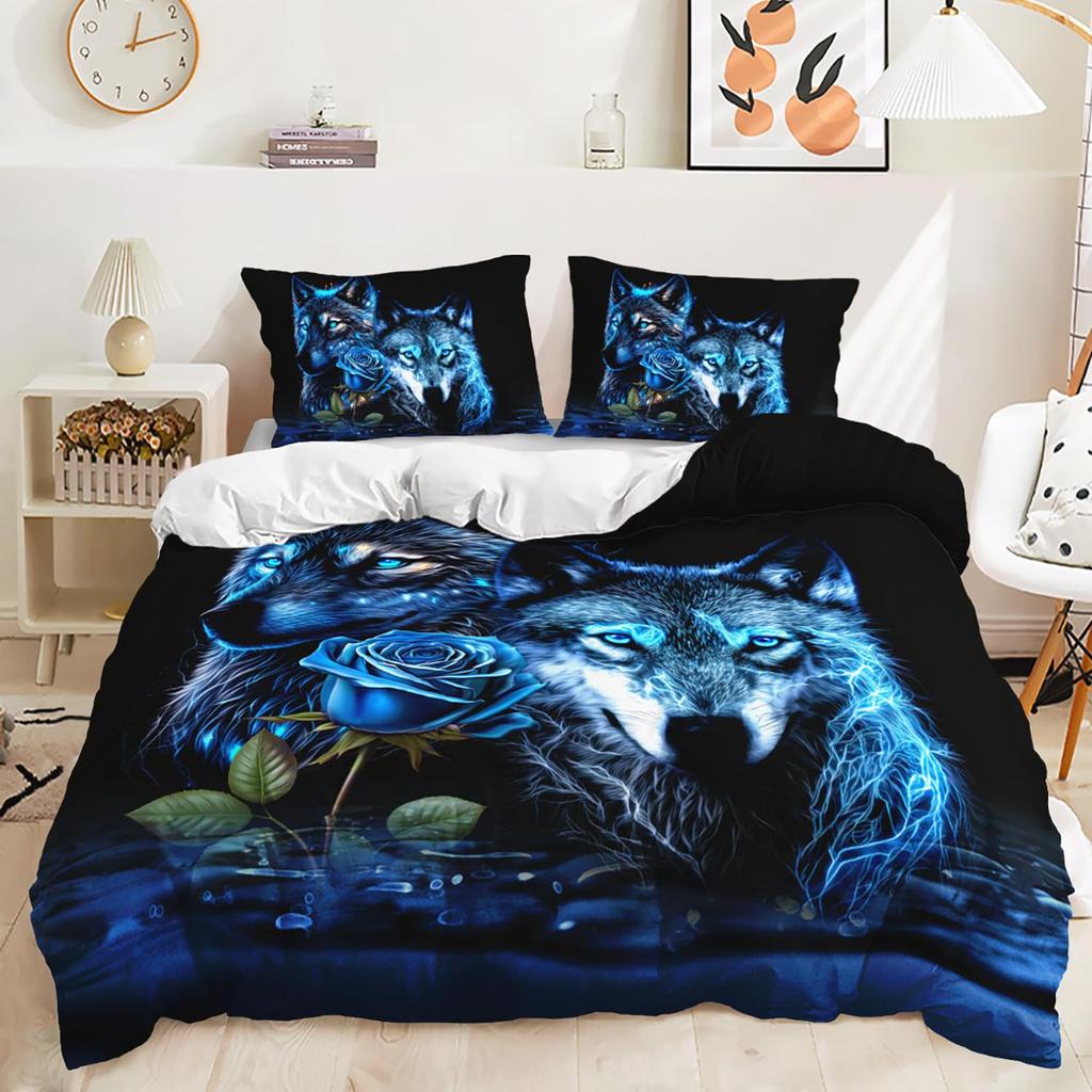 Night Forest Animal Wolf Three-piece Quilt Cover 3D Digital Printing Bedding Set Bed Cover