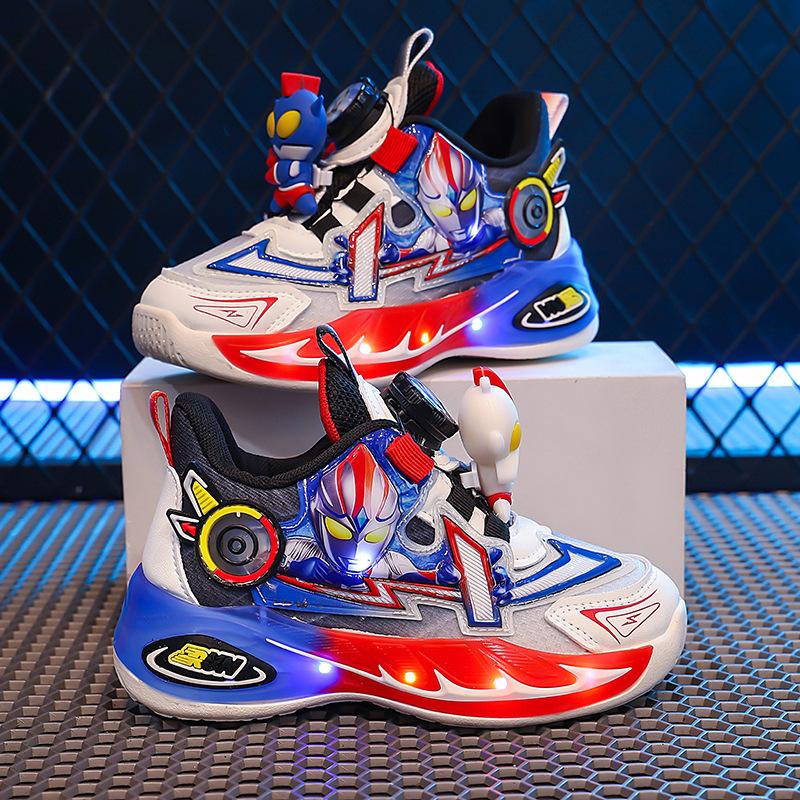 Dětské boty Chlapecké tenisky Podzim 2025 Nové svítící boty pro tátu Prodyšné Ultraman Chlapecké spínací přezky