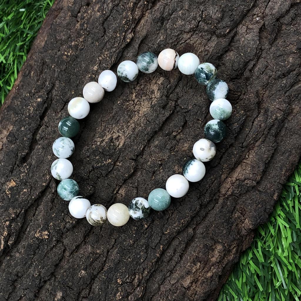 8mm Natürlicher Baumachat B Edelsteinperlen Schmuck Handgefertigt Runde Perlen Elastisches Armband 7,5" Für Glück RBB-26