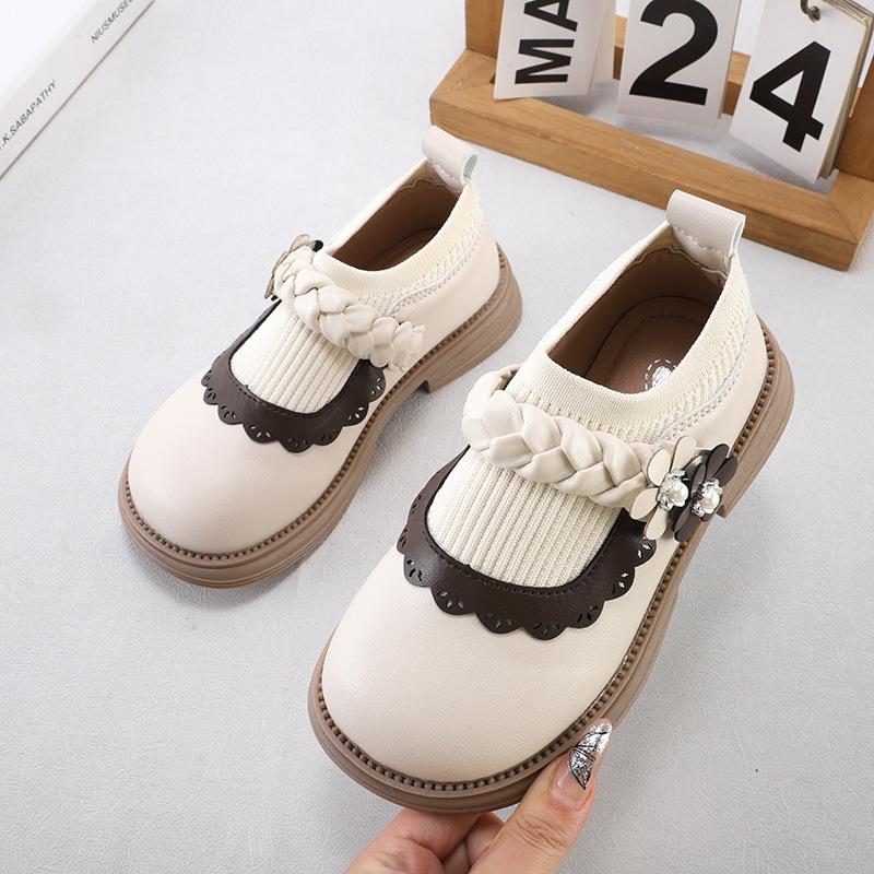 

Girls Princess Leather Shoes Spring Autumn Floral Ballet Flats Soft Sole Fashionable Toddler Shoes size 26