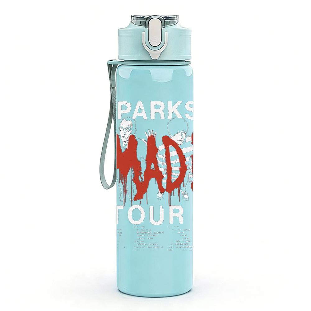 1PC Mad Yellow Block Text Print 750ml Colorful Plastic Sports Water Bottle Leakproof Pop Up Lid with Straw for Outdoor Work Home Use