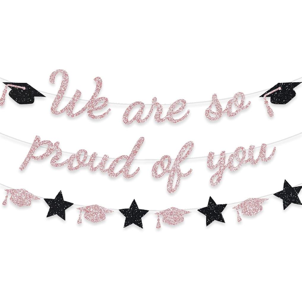 We Are So Proud Of You Banner Graduation Party Decorations Glitter Congratulations Class Grad Ideas Blue Grad Oragne