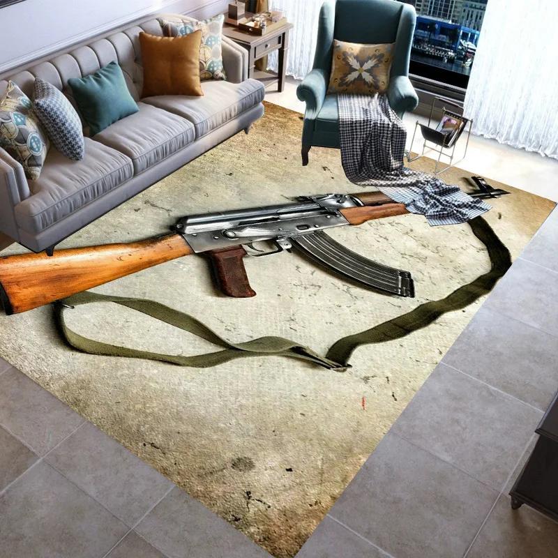Retro Guns Pistol Ammunition Bullet Cartridge AK M4 Rug Carpet for Living Room Bedroom Decor Non-slip for Sofa Doormat Mat