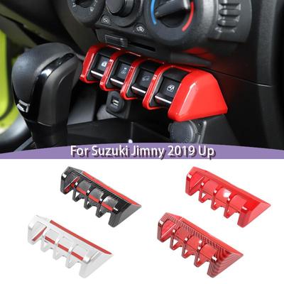 Auto-Fensterheber-Schalterknopf-Abdeckungsaufkleber für Suzuki Jimny ab 2019, Innenzubehör, Kohlefaser, Rot, Silber