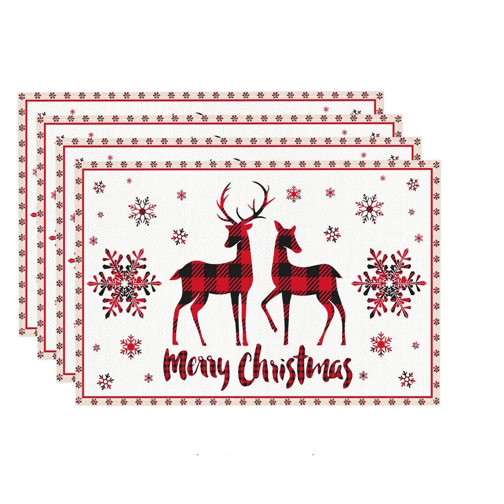 Linen Christmas Placemats Santa Claus/Reindeer/Gingerbread Man Printed Christmas Decorations Home Desktops Protection Mat