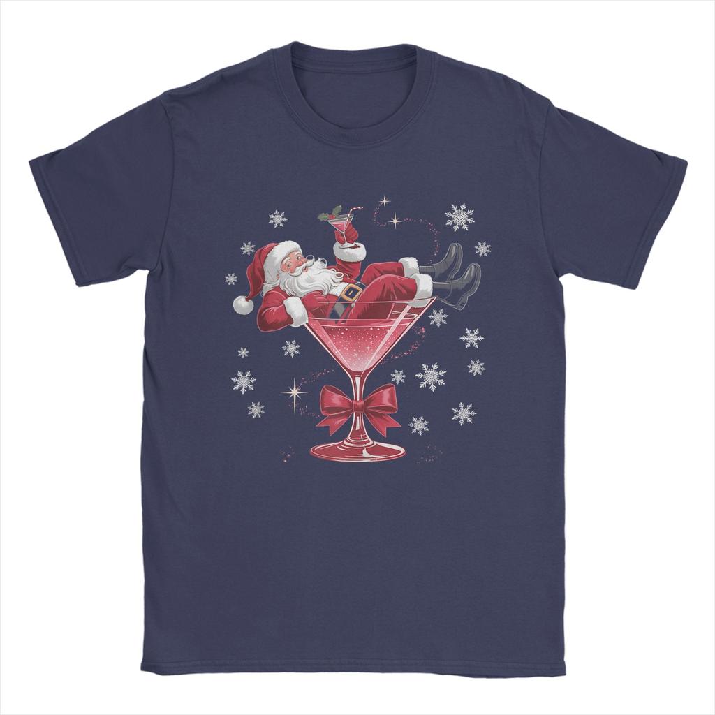 Santa's Hot Mess Christmas Martini Funny Party Cotton T Shirt For Men Summer T-Shirts O Neck Hippie Tees Plus Size Cheap Tops