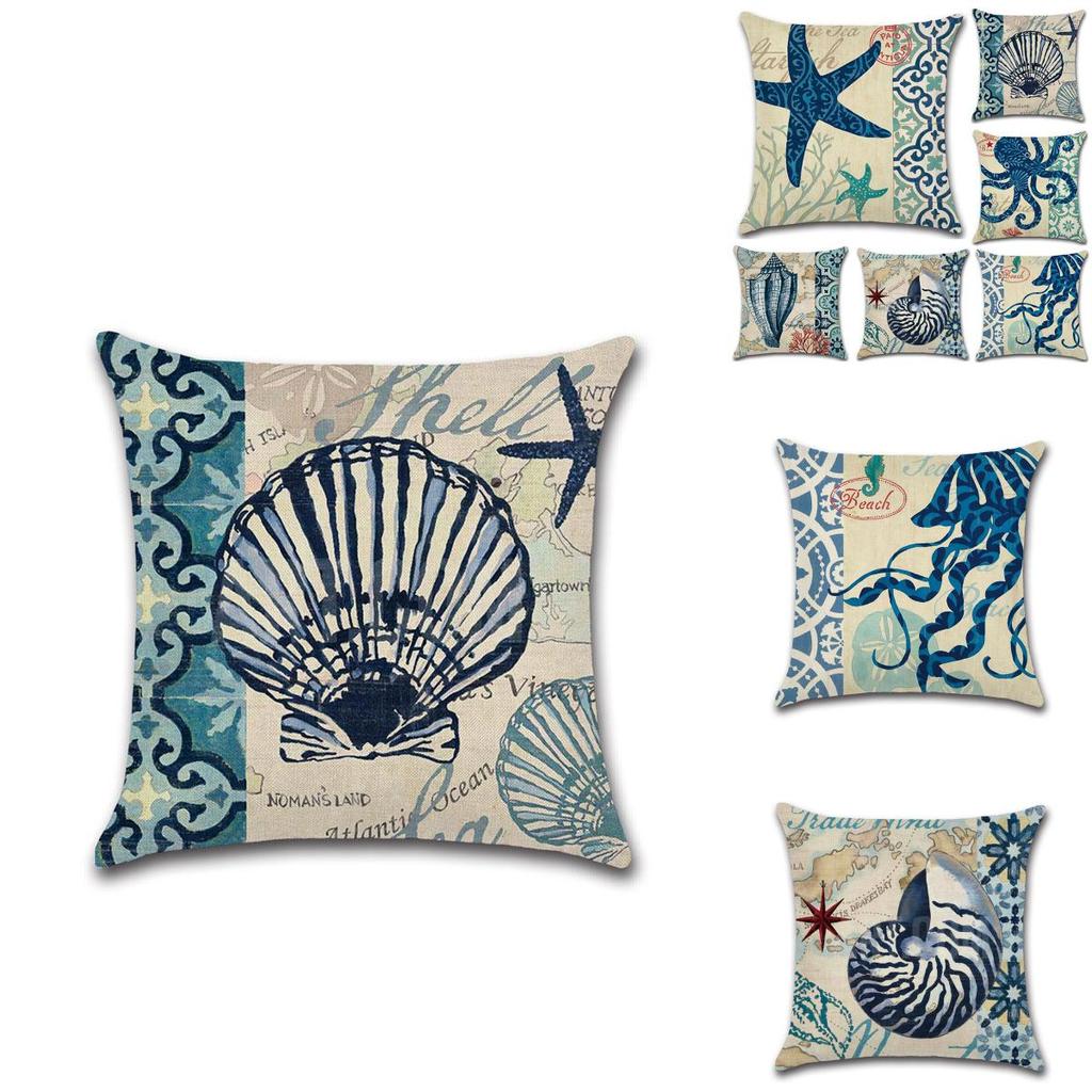 Decorative Fashion Creative Marine Organism Flax Cushion Cover Throw Pillow For Coastal Living