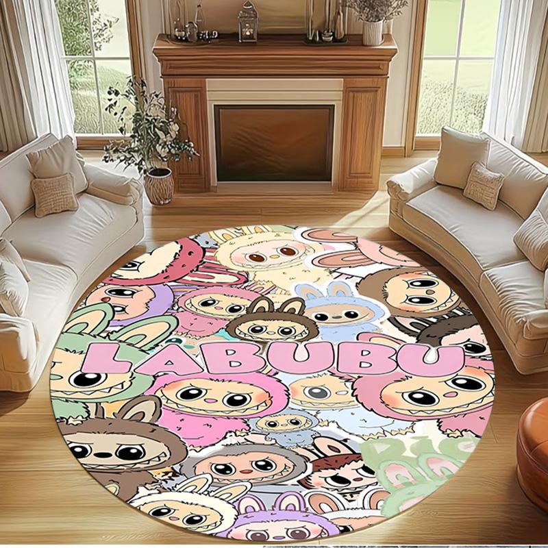 Labubu Print Round Rug, Washable Floor Carpet, For Entryway Dorm Laundry Room Office Study, Home Decor Birthday Christmas Gift