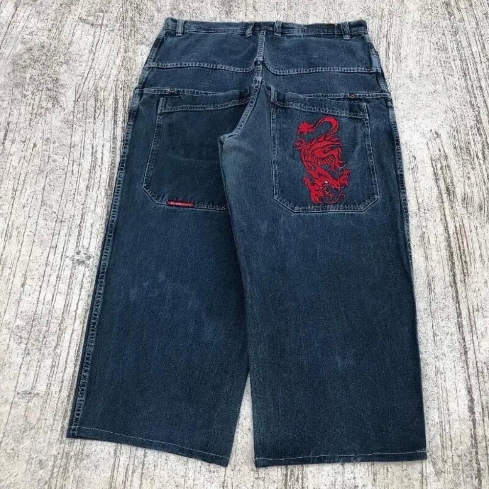 RogueWave Y2K Jeans Goth Printed Graphic Baggy Jeans Fashion Hip Hop Streetwear Harajuku Casual Wide Leg Jeans