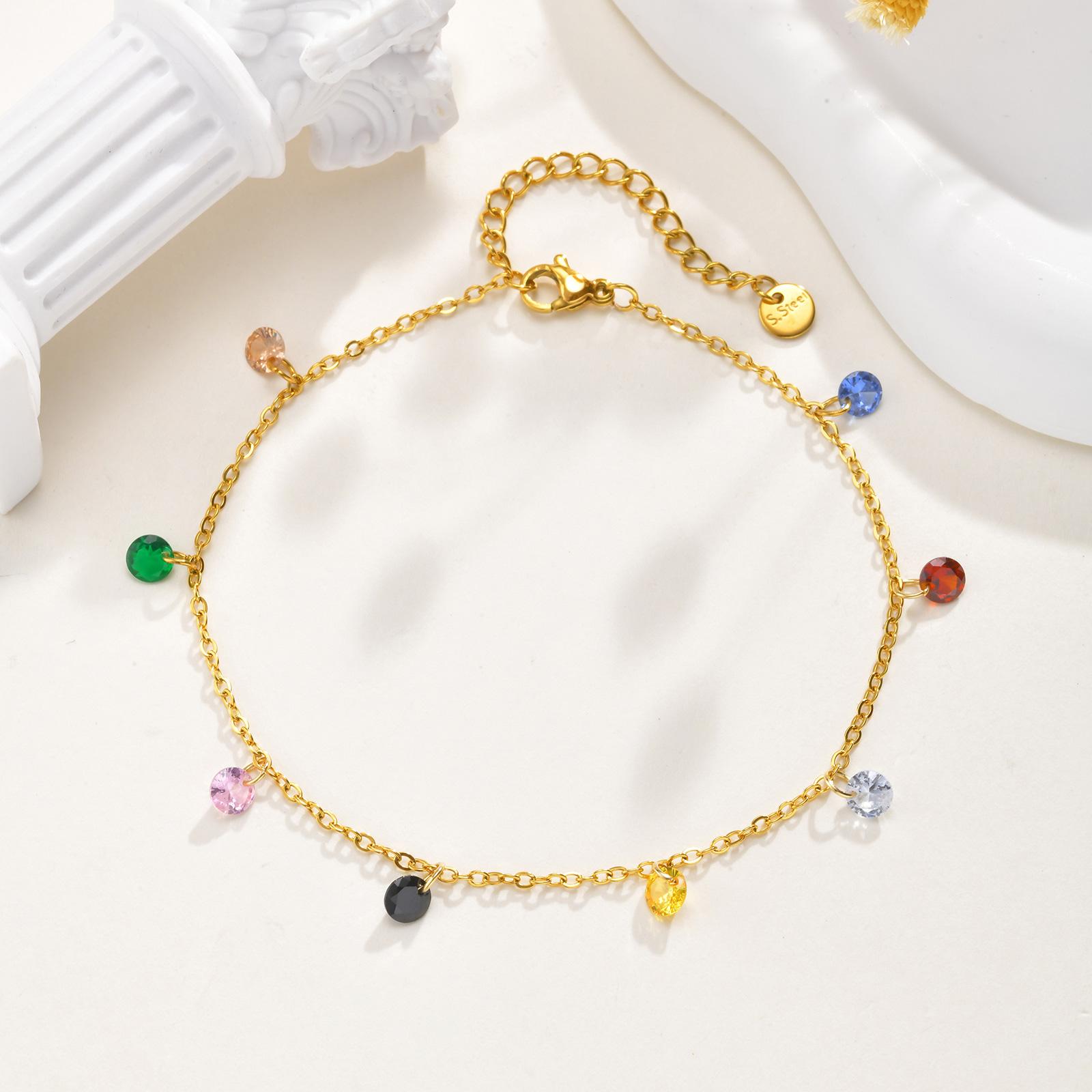 

Boho Colorful Zircon Charm Anklet Stainless Steel Gold Plated Cross Foot Chain Ankle Bracelet for Women Vintage Summer Jewelry