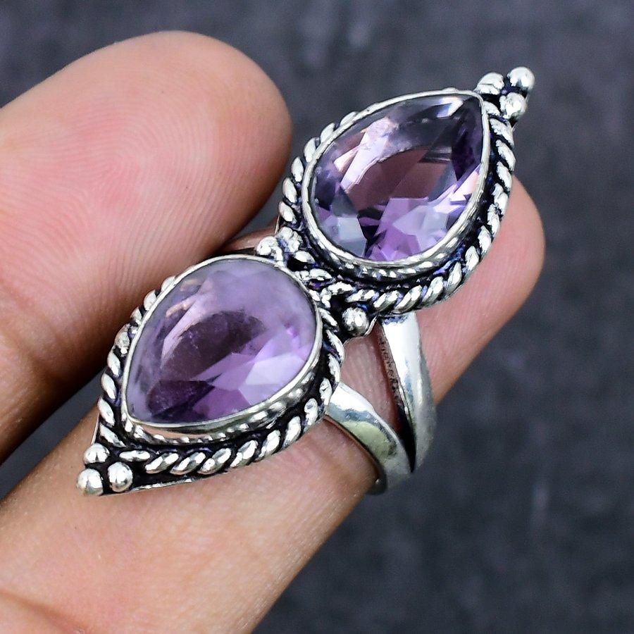 Natural Amethyst Gemstone Handmade 925 Sterling Silver Jewelry Ring Size 7 ETC-13961