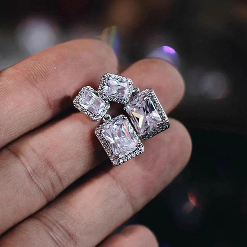 

2026 New European and American Geometric Earrings Women s Square Cube Zirconia Design Long Style Paired with Dress Accessories