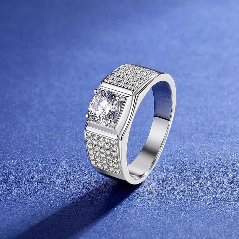 S925 sterling silver moissanite ring men's classic domineering one-carat mozzarella diamond full diamond men's ring open jewelry gift