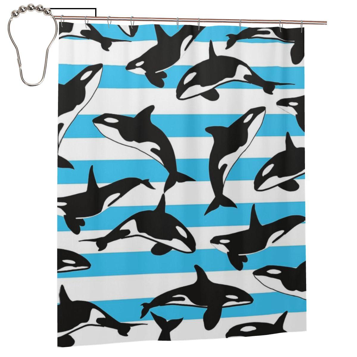 

Orca Killer Whale Shower Curtain Bathroom Polyester Waterproof Bath Curtains With Hooks W60H190(CM)-1 Pcs