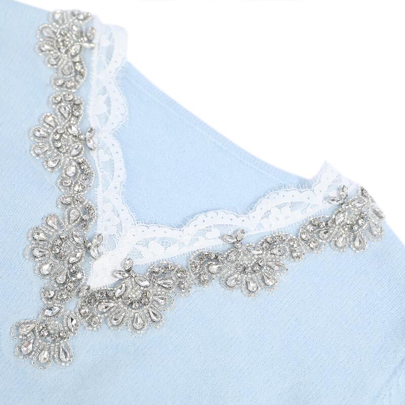 Bailuyu French Elegant V-Neck Beaded Knit Sweater