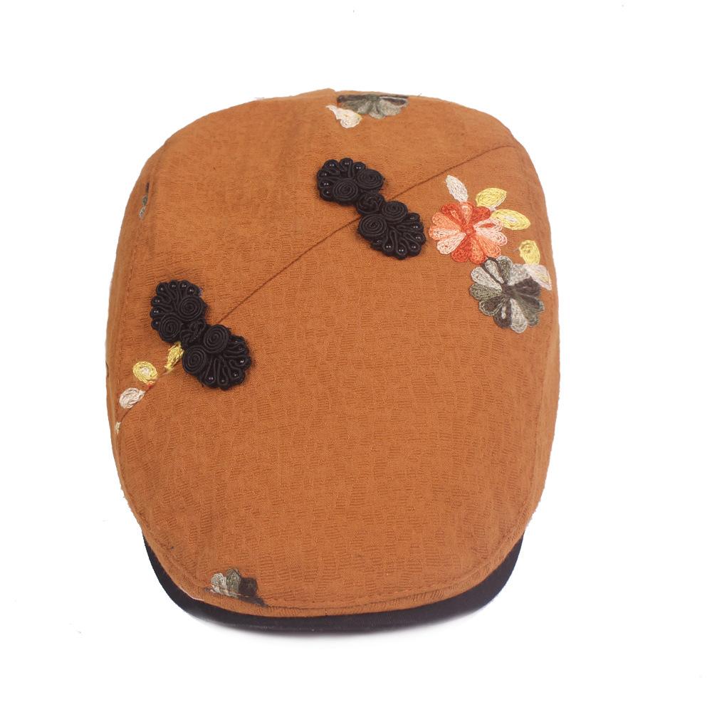 Chinese Style Duck Tongue Cap Ms. Flowers Beret National Wind Retro Buckle Forward Cap Cotton Women Hat