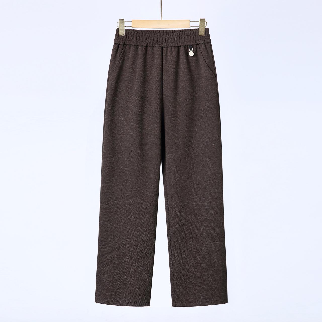 Douyin Bestseller: Woolen High-Waisted Slimming Trousers for Middle-Aged & Elderly - Winter Plus Velvet, Thickened, Straight-Leg Casual Fit. XL (90-110 kg) темный кофе