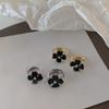 Korean Black Four-Leaf Flower Luxury Earrings