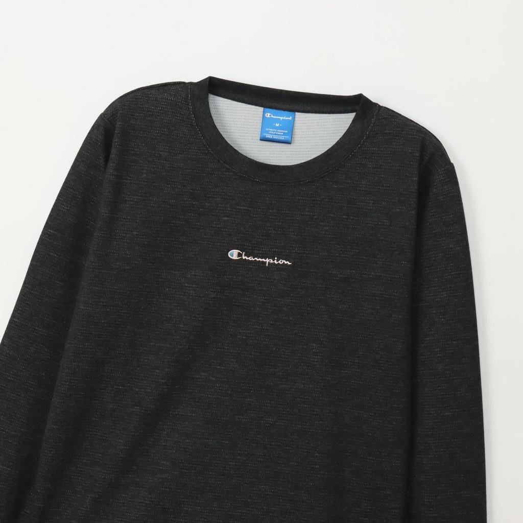 Champion Long Sleeve Heather Size Round UV Graphic Logo Print Women's T-Shirt, Black, M, CW-AS403, Neck, Quick-Drying, Protection, Water-Repellent,