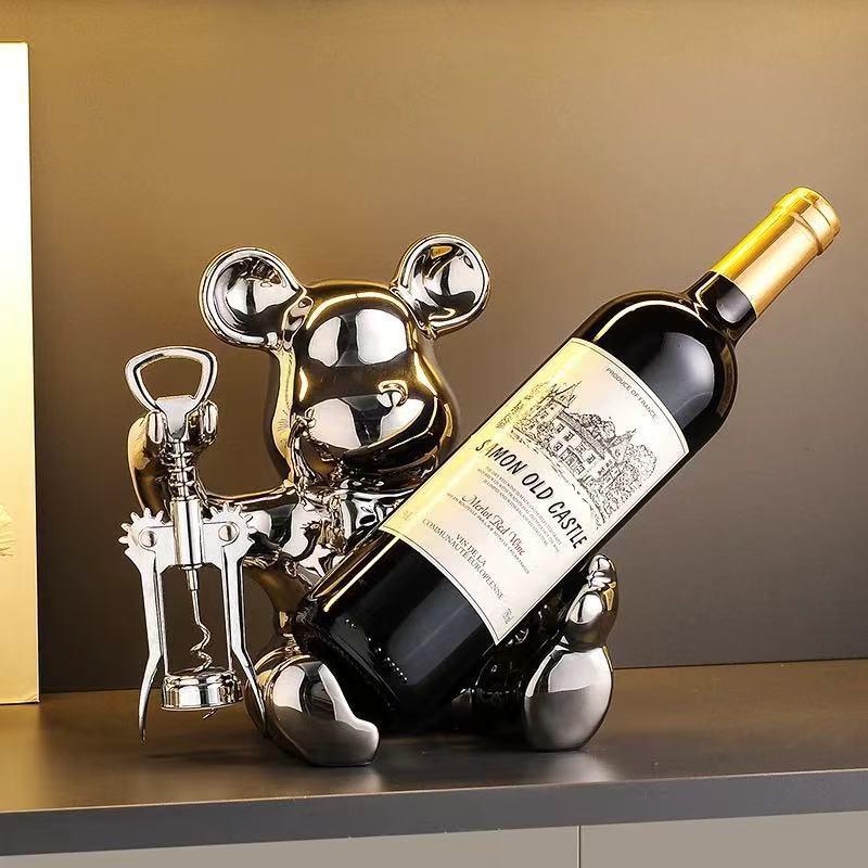 Ceramic Bear Wine Rack Shelf Decorative Storage Unit Living Room Kitchen Dining Area Home Decor Gift