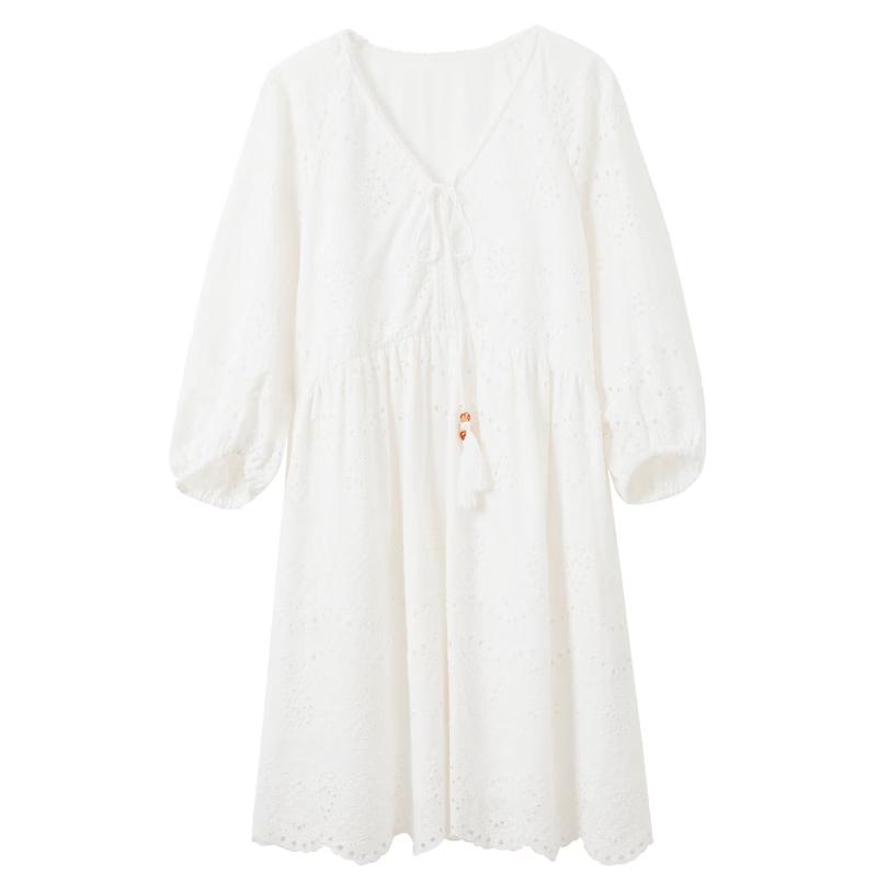 Sancai 100% Cotton Embroidered V-Neck Doll Short Dress 155/80A/S