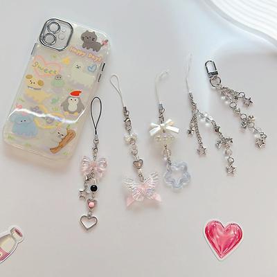 1Pc schattige vlinder kralen handgemaakte lieve meisje sleutelhanger voor IP 11 camera kawaii Y2K liefde vijfpuntige ster telefoon bedels hanger
