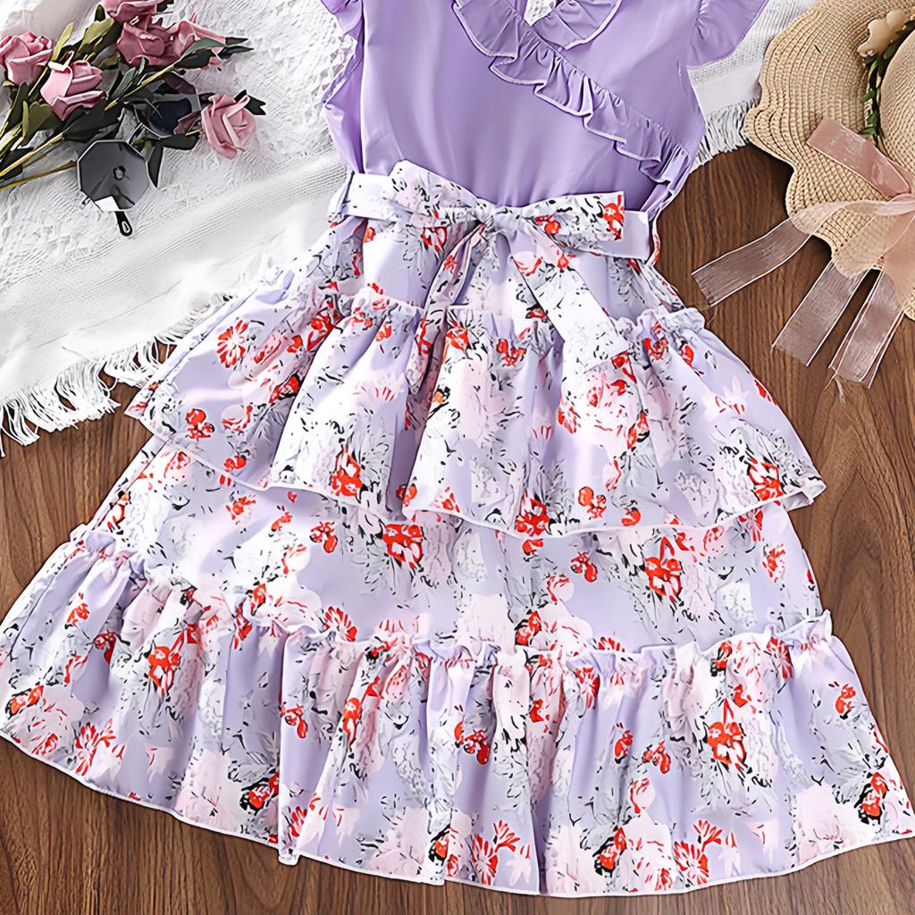 Girl Sleeveless Floral Print Dress Children Kid Casual Summer Beach Sundress Princess Dresses Clothes