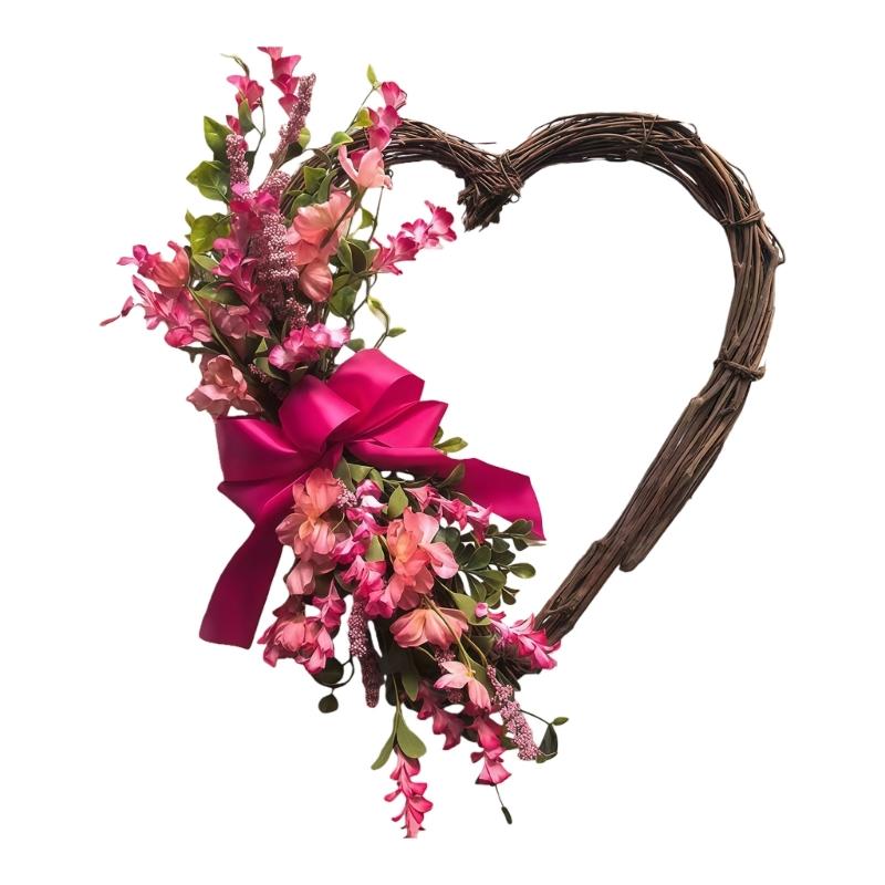 Heart Shaped Artificial Rose Wreath Valentine's Decoration Spring Wreath for Front Door Wall Window Wedding Anniversary