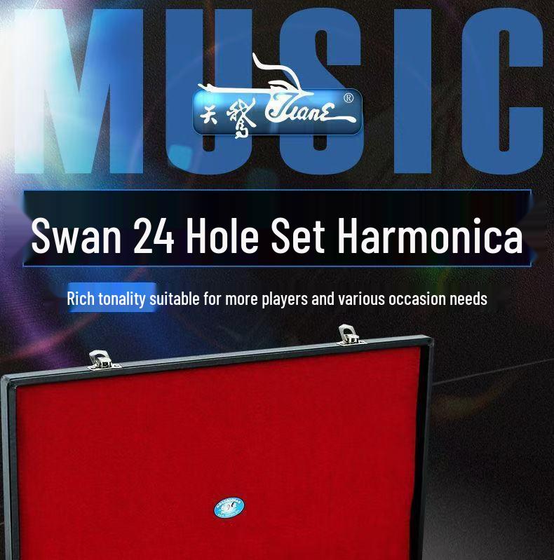 Swan 24-Hole Harmonica Set: 7-Piece and 12-Piece Options, ABCDEFG Keys, for Students and Adults, Beginner Wind Instrument.